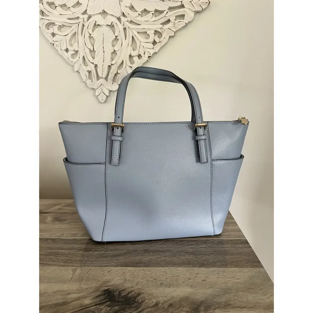 Michael Michael Kors East West Jet Set Tote Pale Ice Blue Leather NWT